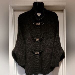 NWOT Michael Kors Poncho Sweater With Zipper And 3 Chrome Twist Front Closure